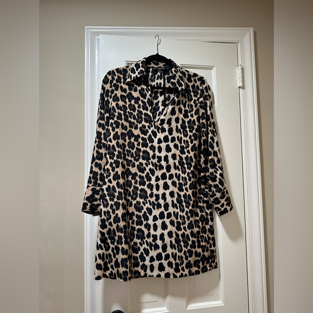 cheetah zara long sleeve mini dress size xs